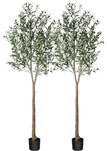 CROSOFMI Künstliche Olivenbaum Pflanzen 210cm Fake Tropische Plastik Pflanze Perfekte Große Pflanzen im Topf für Indoor Outdoor Haus Büro Garten Moderne Dekoration Housewarming Geschenk