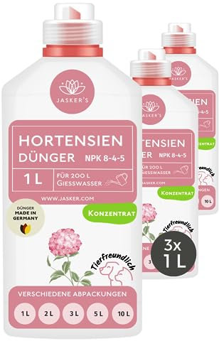 Hortensiendünger flüssig 3 Liter (3x1L) - 100% Turbo Schnelldünger mit Guano - Flüssiger Organischer Hortensien Dünger - Flüssigdünger für Hortensien im Kübel & Freiland - Dünger Hortensien