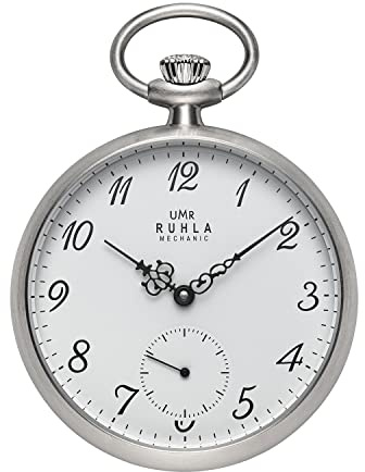 UMR RUHLA Orologio da tasca meccanico, carica manuale, cassa in acciaio inox, argento, scheletrato, minimalista vintage