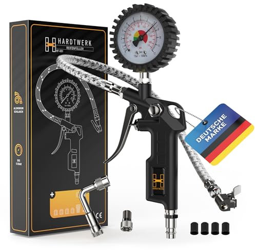 Hardtwerk Manometre Pression Pneu | Plage de mesure du manomètre : 170PSI 12 bar | tuyau en acier inoxydable 304 | manomètre d'air pour voitures, motos, voitures & camions