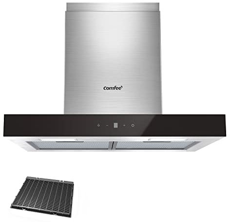 COMFEE' CHW 7.6M77A3 A+++ Dunstabzugshaube 60cm Umluft/Abluft, Abzugshaube mit 650m³/h Starker Saugleistung, 4 Geschwindigkeiten, Berührungssteuerung & Gestensteuerung, Wandhaube mit Aktivkohlefilter