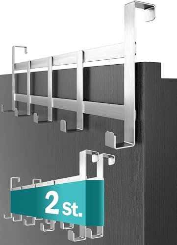 Menz Türgarderobe zum Einhängen, 2er Set – Edelstahl Türhaken mit Anti-Rutsch- und Filz Pads – 2 x praktische Türhakenleiste zum Einhängen, ideal als Kleiderhaken für Tür