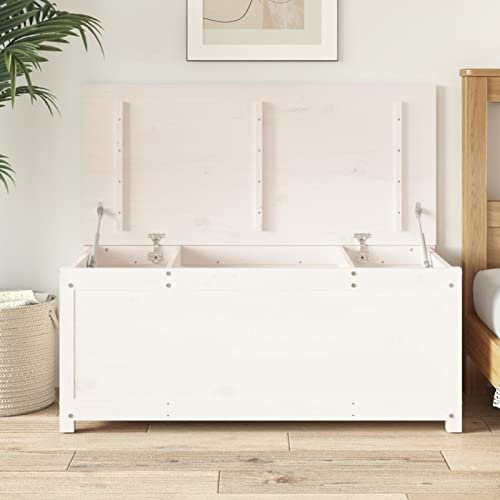 Homgoday Truhe mit viel Stauraum Aufbewahrungstruhe mit Deckel Aufbewahrungsbox Holztruhen für Flur Wohnzimmer Schlafzimmer Weiß 110x50x45,5 cm Massivholz Kiefer