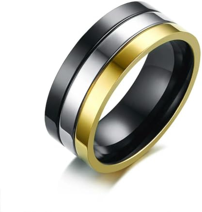 YAHOYA Anillo Clásico Básico Hombre Color Oro Color Plata Negro Titanio Anillo