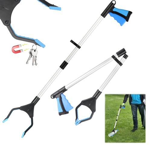 LWMTT Faltbare Greifer,Greifzange für Senioren Müllzange Aluminium,Müllzange Lange 81cm Greifzange Stick mit starkem Griff magnetische Spitze, für die Müllabfuhr, Abfallsammlung, Armverlängerung