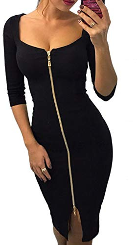 YMING Mujeres Bodycon Vestido Lápiz Bodycon Vestido Sexy Fiesta Vestido Elegante Verano Vestido Negro L