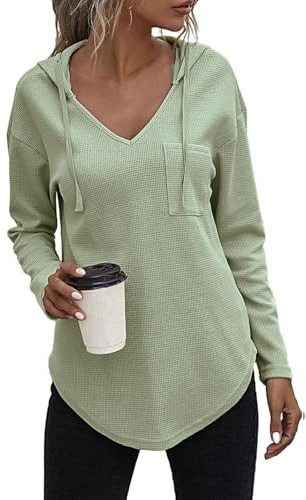 Eniloyal Hoodie Damen Pullover Herbst Langarm V Ausschnitt Kapuzenpullover Sweatshirt Kapuzenshirt Longpullover Hoody Damen Mit Kapuze Sweatjacke Pulli Oberteile