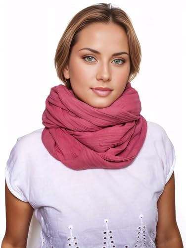 Scandi Linen Musselin Loop Schal Damen, Schlauchschal, Schlauchschal Damen, Musselin Schal Damen, Loop Schal Damen Sommer Leicht, Loop Schal (Mauve)
