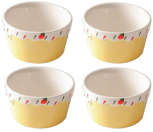 UIOPPOI Simpatica Ciotola per Torte alle Fragole Stampi in Porcellana e Piatti per soufflé Stampi per Creme brulée in Ceramica Adatti al Forno per soufflé Uovo al Vapore con Doppia Pelle al Latte