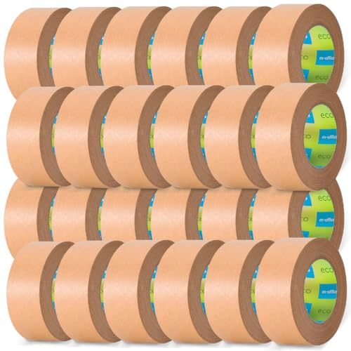 m-office Cinta Adhesiva Papel Kraft, Cinta de Embalar Adhesiva para Embalaje de Cajas, Envíos, Mudanzas y Manualidades, Cinta de Papel Embalaje, Cinta Marrón Papel Kraft (24 uds, 50mmx80m)