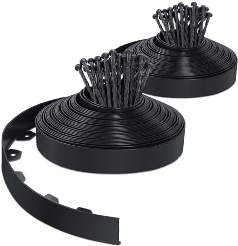 VOUNOT® Bordure de Jardin en Plastique 40 mètres avec 80 Piquets d'ancrage Bordurette de Pelouse Flexible Bordure de Gazon avec piquets Solides Idée de Jardin Hauteur 50mm Noir