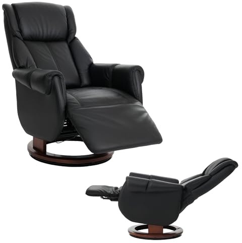 MCA Relaxsessel + Aufstehhilfe HWC-N58 Holz - schwarz, Holz walnussfarben | Fernsehsessel, Liegesessel, Fußstütze, Leder