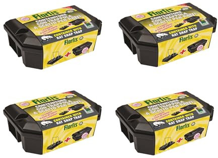 Flortis Contenitore con Trappola a Scatto e Porta Esca topicida. Kit 4 contenitori per Veleno per Topi. Esca per Topi. Uso Domestico Contro Topi. Uso Esterno/Interno a Norma H.A.C.C.P. Made in Italy.