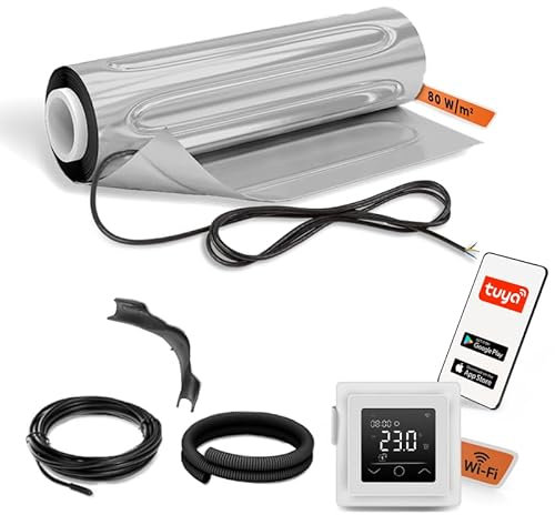 EH Expert AluPROFI - 80 W/m² - 8 m² -Heizmatten-Set für schwimmende Bodenbeläge –Elektrische Fußbodenheizung für Vinyl, Laminat, Parkett– mit WLAN-Touchthermostat und Installationsmaterial (Weiß)