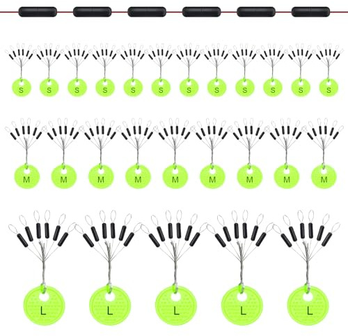 Annyswit 150 Stück Gummistopper Angeln 6 in 1 Schnurstopper Angeln Klein S/M/L Zylindrisch Stopper Gummiperlen Angeln Forelle für 0,1–0,43mm Linie Stopper Angeln und Sinker Stops