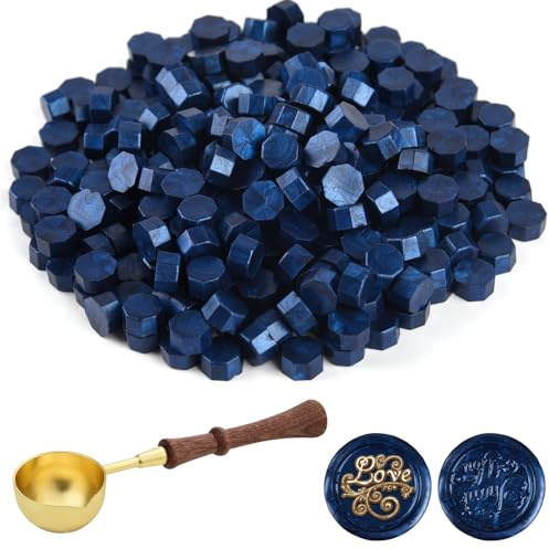 ASTARON 300 Stück Siegelwachs Sternenhimmelblau, Siegelwachs Perlen mit 1 Wachsschmelzlöffel, Wachssiegel-Set für Stempel, für Einladungen, Karten, Umschläge, Weinpakete, Geschenkverpackungen