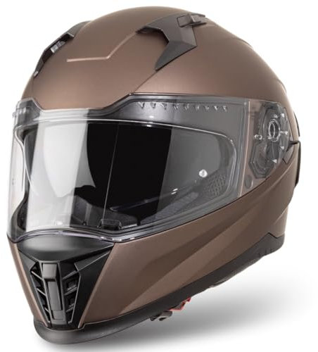 VINZ Perez Integralhelm mit Sonnenblende | Motorradhelm Full-Face Helme | Motorrad Helm Vollvisierhelm Mopedhelm ECE 22.06 | für Damen & Herren | In Gr. XS-XXL - Metallic Brown