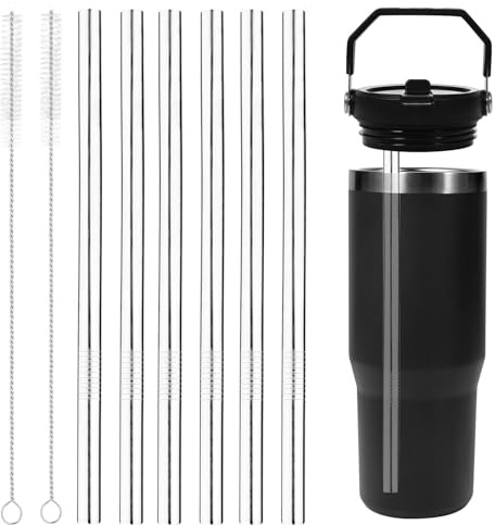 Accesorios de Acero Inoxidable para Stanley Iceflow Flip 30 oz, Paquete de 6 Pajitas de Repuesto Reutilizables de Acero Inoxidable con 2 Cepillos Limpiadores Pajitas para Stanley Accesorios