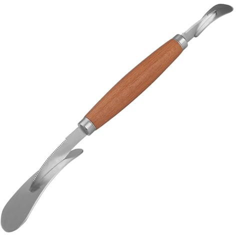 Orange Peeler Tool, Doppelenden Edelstahl Orangenschäler mit ergonomischem Holzgriff, leicht zu reinigen und schälen Grapefruitmesser für Obst und Gemüse