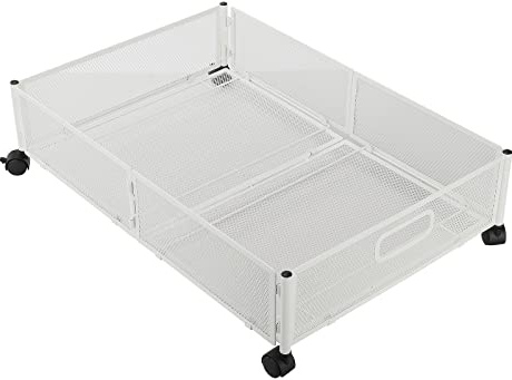 Cassetto portaoggetti sotto il letto, in metallo, bianco, 60 x 40,5 x 16 cm, soluzione salvaspazio per scarpe, design facile da scivolare e leggero, ideale per camera da letto