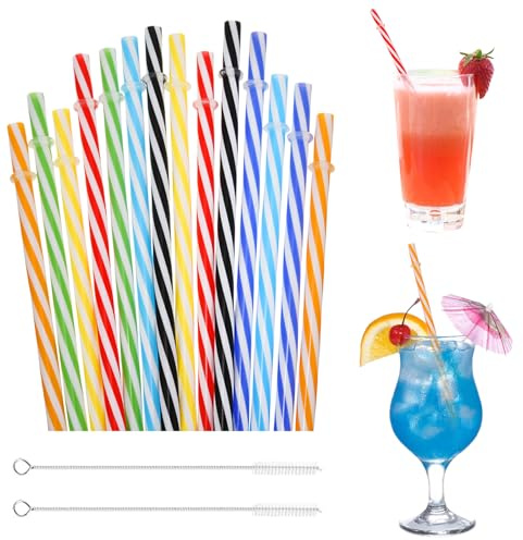 100 Stück Wiederverwendbare Strohhalme, Verdickte Strohhalme Plastik Trinkhalme Plastik mit Strohhalmbürste für Smoothies Cocktail Party Weihnachtsfeier(0,28 Zoll Durchmesser, 9,06 Zoll lang)