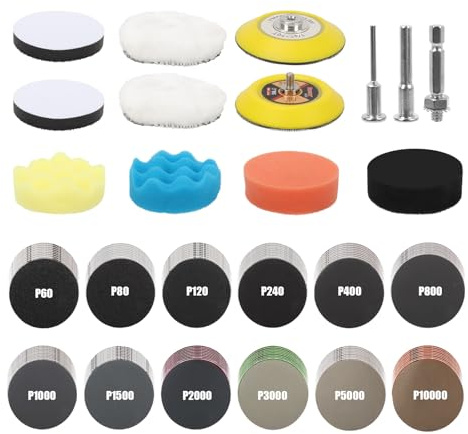 Éponge Polissage & Rond Papier Poncage, 3 75mm disque water poncer set poncer poli, Papier Abrasif 75mm Wet et Dry, Kit Rénovation Phare Voiture, Pour le ponçage, polissage, rénovation