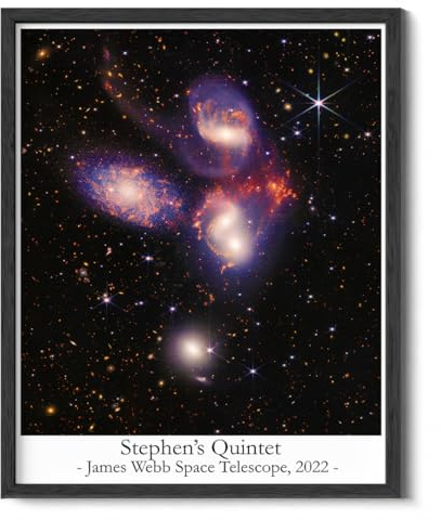 WallBUddy Weltraumfoto-Astronomie-Wandkunst | Blassblauer Punkt, Erdaufgang, Hubble James Webb, Stephen's Quintet, Carinanebel und Retro-Astronaut Voyager-Poster | Schwarzer Rahmen 30.5 x 40.6cm