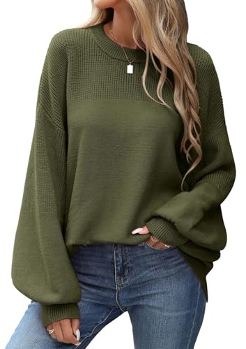 heekpek Pull Femme Hiver Chaud Chic et Élégant Col Rond Oversize Doux Pull Grosse Maille Femme Sweat Décontractée Manche Longue Haut Automne