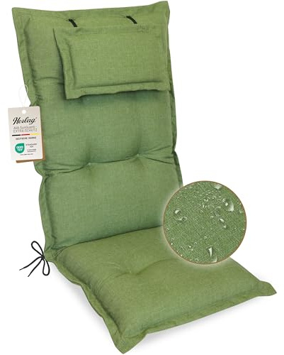 Herlag Hochlehner-Gartenstuhlauflage AVA Sun-Guard 123x50x9cm | UV-Schutz gegen Ausbleichen | Extra Dicke Sitzauflage 9 cm mit Kopfpolster | Polsterauflage Deluxe-Komfort | Öko Tex 100 | Oliv