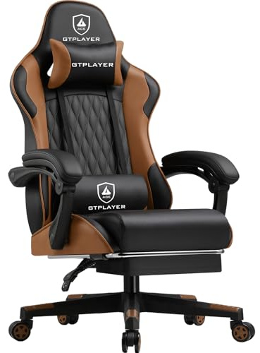 LUCKRACER Gaming Stuhl, Gamer Stuhl, Ergonomischer Bürostuhl mit mit Fußstütze verstellbare Lenden und Kopfkissen, Gaming Chair Gepolstert, Gaming Sessel 150 kg Belastbarkeit braun