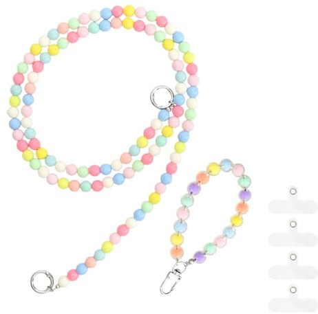 Godneei Cuerda Móvil Colgar Universal con Cuentas, Colgar Móvil Cuello (120 cm) + Cadena de Muñeca 13 cm con 4 Insertos Transparentes