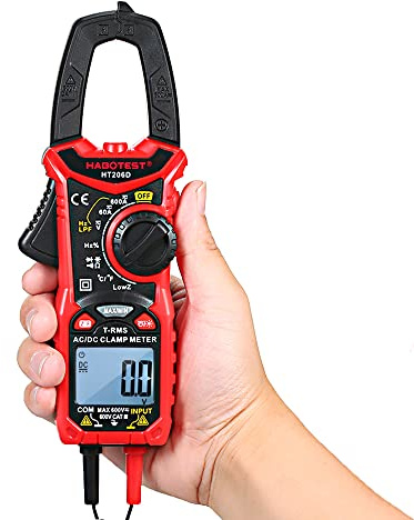 Clamp Meter - True RMS Multimeter with Hold Result Max Value Buttons, Non - AC/DC Voltage Detection and Backlight for Electrical Troubleshooting and Automotive Use (HT206d)