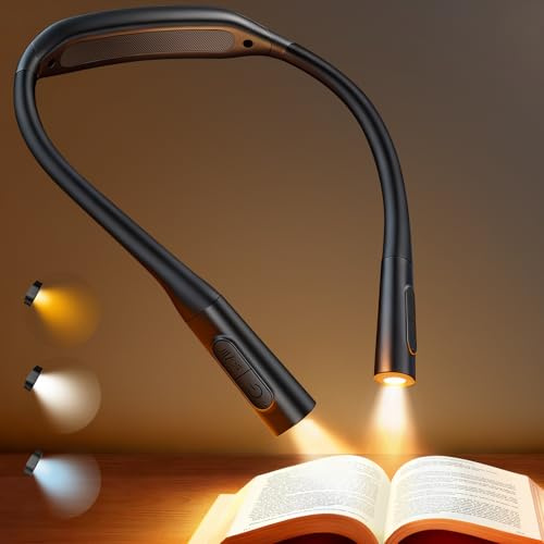 Glocusent Neck Reading Light: Hands-Free & Lightweight Book Light for Travel & Kindle, 5 Brightness & Stepless Color, 1200mAh for 100Hrs, Targeted Beam for Bed Reading with Zero Disturbance