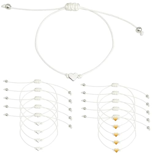 DIFLAX 10 Piezas Pulsera de Amistad Corazón Heart Banda Textil Ajustable con Corazón Regalo para Niñas y Mujeres para Hermanas Mejores Amigas Despedidas de Soltero Bodas (oro y plata)
