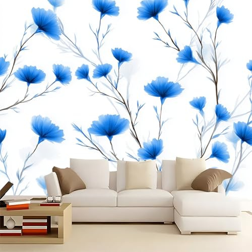 Genérico Fotomurales Decorativos Pared Minimalismo Elegante Floral Azul, Crema Fotomural Decorativo para el Hogar 350 x 256 cm (An x Al) – Ldeal para Salón Dormitorio Oficina y Pared de TV