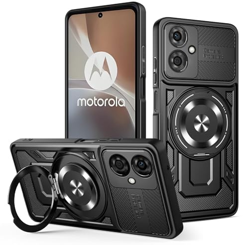 ILING Funda para Motorola Moto G54 5G Antigolpes, Carcasa Militar con Protección de Cámara, Soporte de Anillo 360° Magnética para Coche, Cubierta Mate, Negro