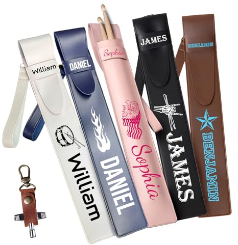 UIDMEN Personalisierter Schlagzeug-Stickbeutel mit Namen, Wasserdichter PU-Leder-Beutel für Schlagzeugstöcke, Ideal für Anfänger und Teenager in Bands, Geschenk für Schlagzeuger zum Weihnachten