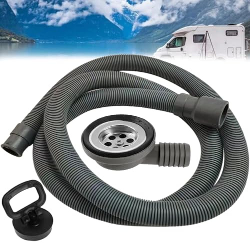 FiTspi 1.5M Water Pipe with 56mm 2.2 Sink Waste Fitting, Adjustable Caravan Waste Water Drain Hose Kit, Car Sewer Outfall Parts for Boat Caravan Motorhome RV