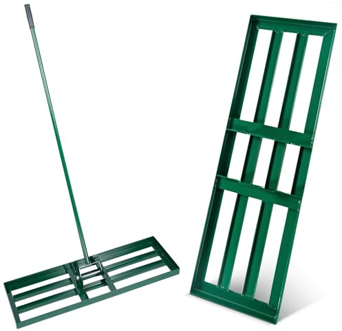 SogesGame Rastrillo nivelador de césped con mango de 2 metros de largo, rastrillo de césped de jardín para patio, jardín, campo de golf, 75 x 25 x 200 cm