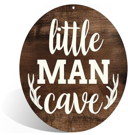 Little Man Cave Metal Fun Aluminum Sign Wall Decor for Boy's Bedroom, Game Room, Home Study - 8x8 Inches Whimsical Kids' Space-Themed Wall Art (25249)