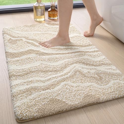 DEXI Badrumsmatta 40 x 60 cm, Halkfri Mikrofiber Badmatta Extra Mjuka, Superabsorberande Tvättbara Badrumsmattor för badrum duschgolv, Beige