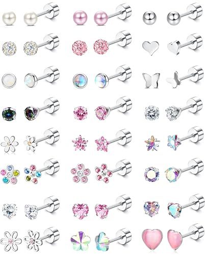 ORAZIO 24Paar Kinder Ohrringe Mädchen Medizinische Ohrstecker Kinder Schraubverschluss Ohrringe Chirurgenstahl Damen Ohrringe Set Silber