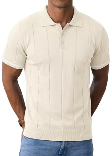 Elainone Mens Polo Shirts Short Sleeve Vertical Texture Casual | Biodegradable recycled bamboo fiber,Silk texture,Knitted,Lightweight,Breathable and skinfriendly,Close-up styling
