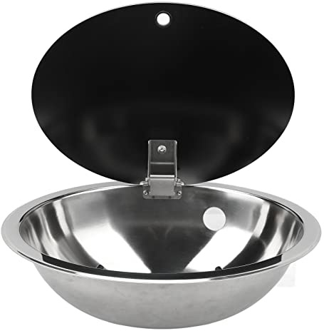 Évier de camping-car insonorisé en acier inoxydable avec couvercles en verre – Évier de rinçage rond pour cuisine et bateau – Design antibruit, parfait pour une utilisation en extérieur