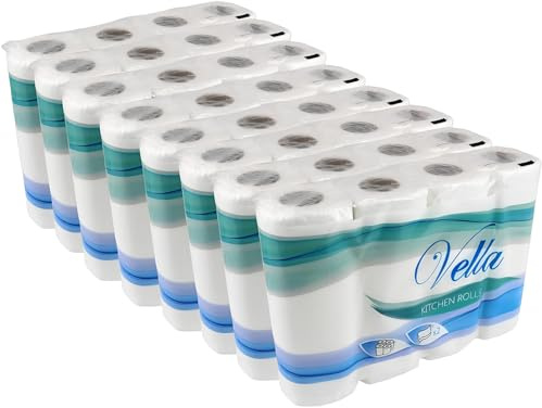 Vella TM Maxx Küchenrollen Großpackung, 2-lagig, 32 Rollen mit je 50 Blatt, XXL Sparpack Papierhandtücher saugstarkes Küchenpapier Zellstoff weiß für Haushalt, Werkstatt, Camping, Freizeit, Sport