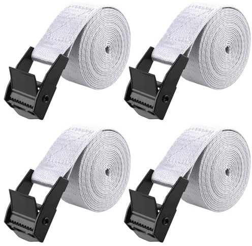 TRIWONDER Kamspänne fästremmar 4-pack, 5 m x 25 mm tunga spännremmar med snabbfrigöring, justerbar för lastbil, motorcykel, last, släpvagn, bagage (grå)