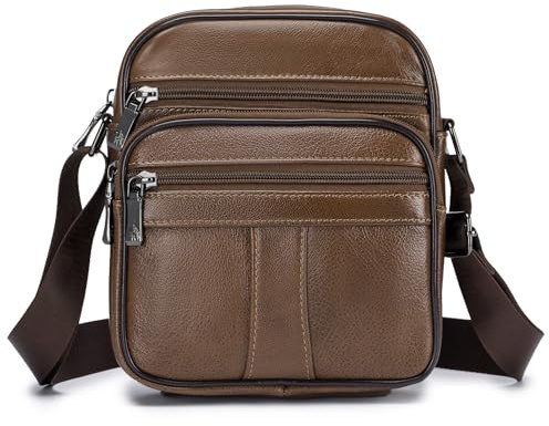 BAGZY Män Läder Handväska Axelväska Satchel Business Messenger Ryggsäck Casual Resväska Crossbody för Plånboksväska Mobiltelefonnycklar Kaffe