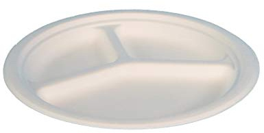 Pro DP 500 Bio Bagasse Menüteller Einwegteller Grillteller Imbissteller 3-geteilt Ø26cm weiß holzfreie Chinet Alternative