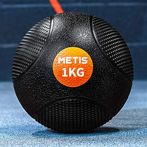 METIS Medizinball - 1kg bis10kg | Fitnessball für Heimgebrauch und Fitnesscenter - Gummi mit ausgezeichnetem Griff (1 kg)