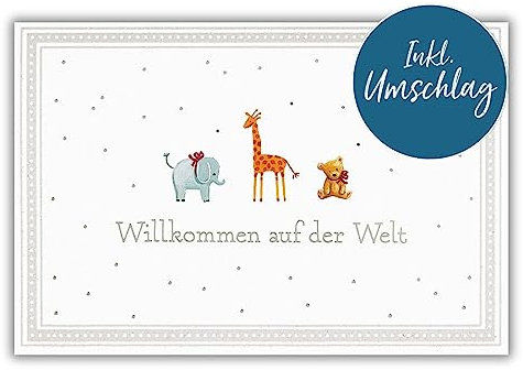 bsb Karte zur Geburt - Geburtskarte Mädchen & Junge - schöne Karte Geburtstag mit Tier-Motiv - liebevolle Happy Birthday Karte mit Umschlag - Glückwunsch-Karte Geburt in 11,5 x 17,0 cm